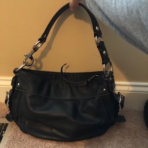 Authentic black leather Coach shoulder bag